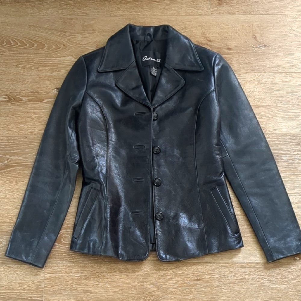 Arden B Black Leather Button-Up Jacket